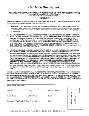 Soccer Liability Waiver and Parental Consent Agreement