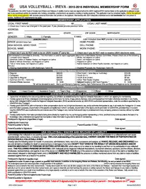 USA Volleyball Individual Membership Form
