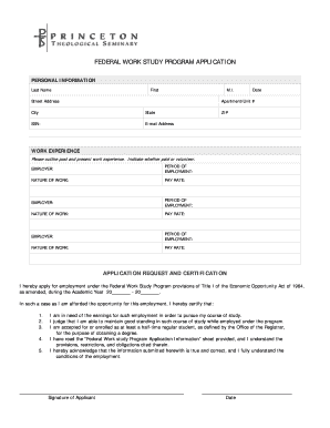 Federal Work Study Program Application