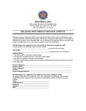 Oklahoma Proctored Examination Affidavit