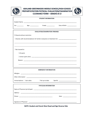 Nebraska Student Sports Participation Physical Clearance Form