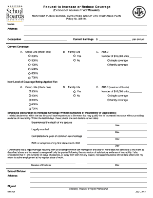 Request to Increase or Reduce Coverage