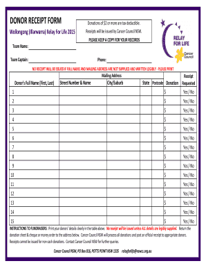 Donor Receipt Form