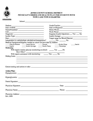 Physician's Order and Health Plan for Students with Diabetes