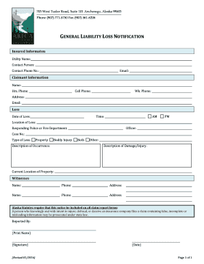 General Liability Loss Notification