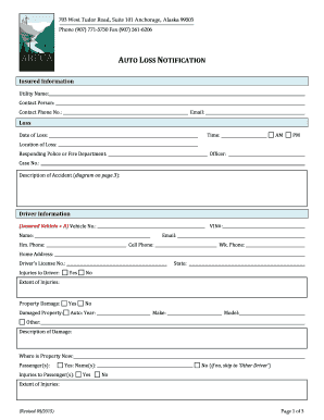 Alaska Auto Loss Notification Form