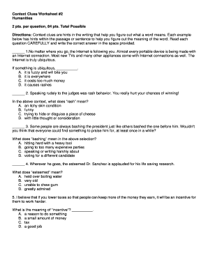 Context Clues Worksheet