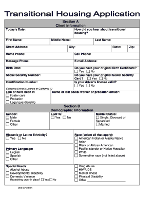 California Transitional Housing Application