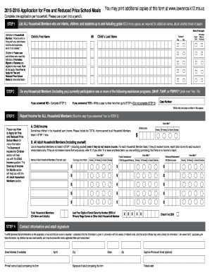 2015-2016 Application for Free and Reduced Price School Meals