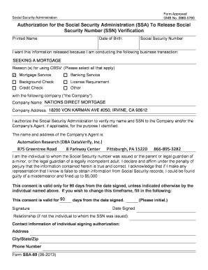 SSA-89 Authorization for SSN Verification