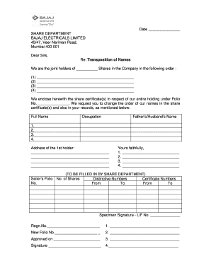 Shareholder Name Transposition Request