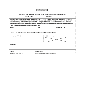 Request for Mailing Civilian Leave and Earnings Statement