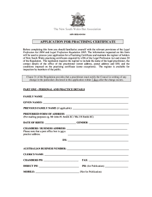 Application for Practising Certificate