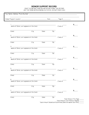 Donor Support Record Form