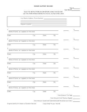 Donor Support Record Form