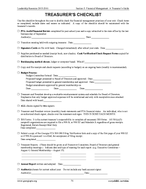 PTA Treasurer's Financial Management Checklist