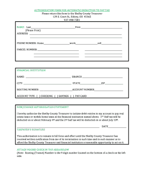 Authorization Form for Automatic Tax Deduction