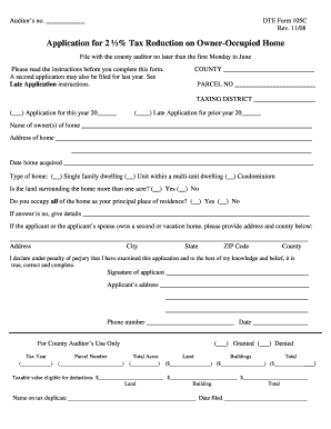 Application for 2 ½% Tax Reduction on Owner-Occupied Home