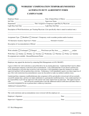 Workers' Compensation Temporary Duty Agreement