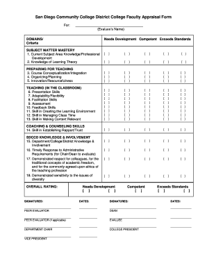 San Diego Community College District Faculty Appraisal Form