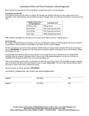Cancellation Policy and Travel Insurance Acknowledgement