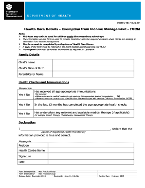 Health Care Exemption Form