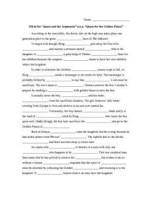 Jason and the Argonauts Fill-in-the-Blank Worksheet