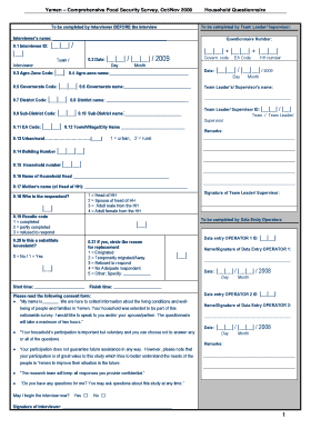 Yemen Comprehensive Food Security Survey Questionnaire