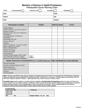 Bachelor of Science in Health Professions Prerequisite Course Planning Chart