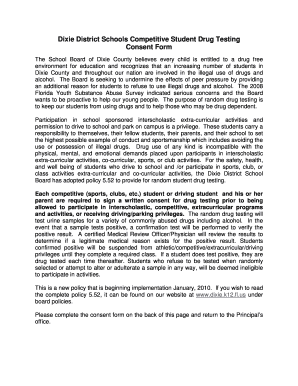 Dixie District Schools Competitive Student Drug Testing Consent Form