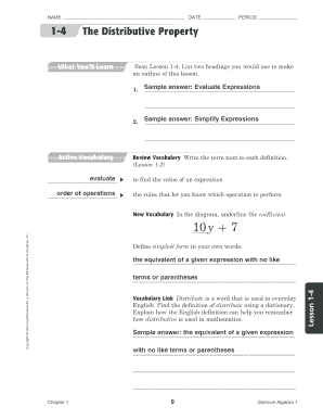 Algebra 1 Lesson 1-4 Worksheet