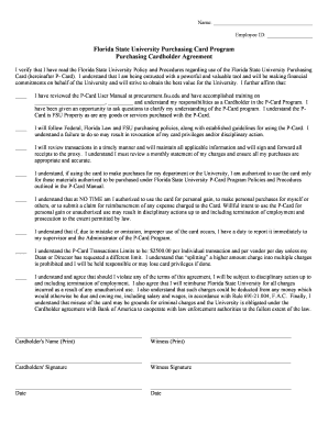 Florida State University Purchasing Card Agreement