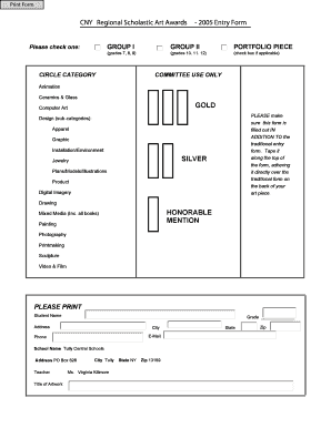2005 CNY Regional Scholastic Art Awards Entry Form