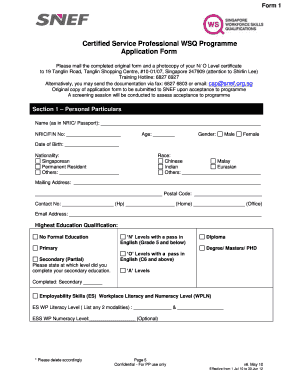 Certified Service Professional WSQ Programme Application Form
