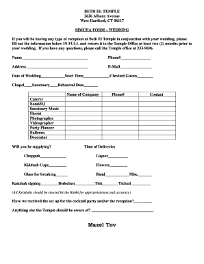 Sample program for wedding reception - Simcha Form Wedding - Beth El Temple of West Hartford CT - bethelwesthartford