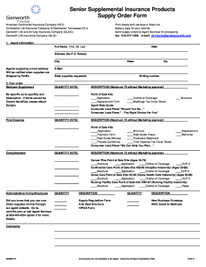 Senior Supplemental Insurance Supply Order Form