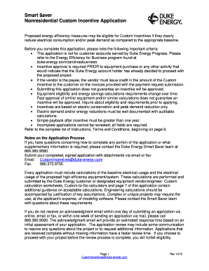 Duke Energy Nonresidential Custom Incentive Application