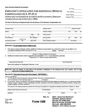 North Carolina Employee Application for Additional Medical Compensation