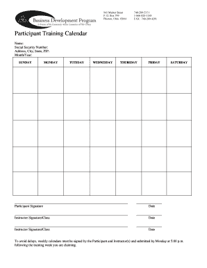 Participant Training Calendar