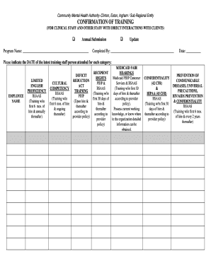 Confirmation of Training for Clinical Staff