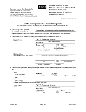 Colorado Nonprofit Articles of Incorporation