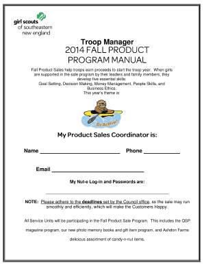Girl Scouts Fall Product Sales Program