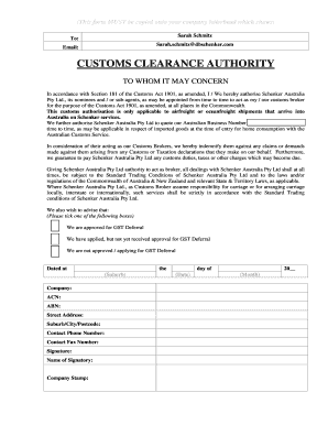 Customs Clearance Authority Form
