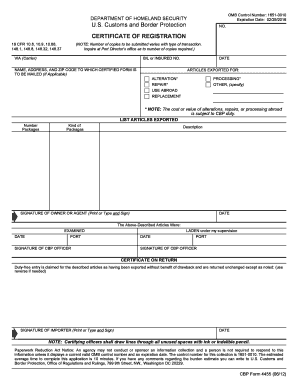 Certificate of Registration for Exported Articles
