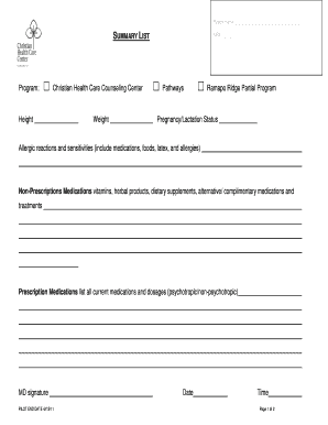 Patient Medication Summary Form