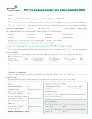 Forma de Registración del Campamento 2014