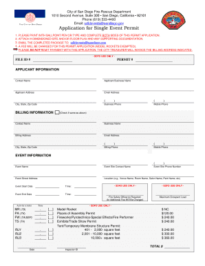 San Diego Fire-Rescue Single Event Permit Application