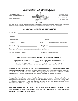 New Jersey Dog License Application