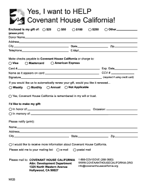 Covenant House California Donation Form