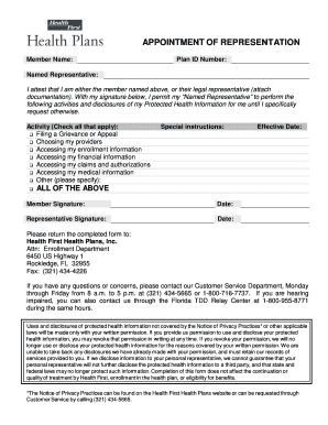 Healthcare Representative Appointment Form